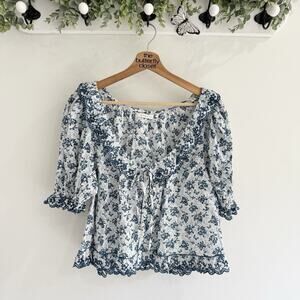 Doen Lazuli Top blue Floral Cottagecore Medium LS